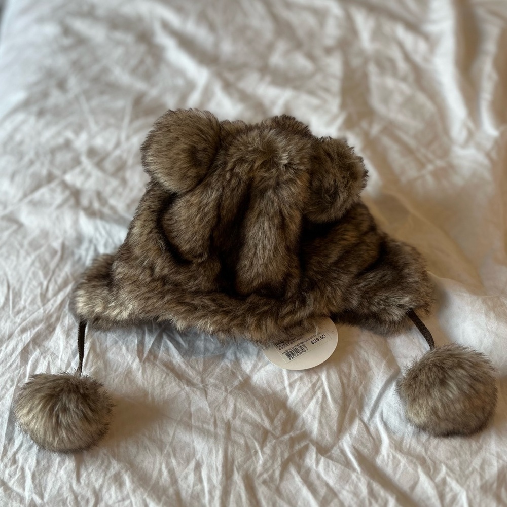 INDIGO baby faux fur bear ears hat size 0-6 months